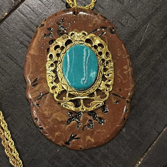 Acrylic Southwestern Western Boho Turquoise Long Chain Necklace​ - Picture 2 of 7